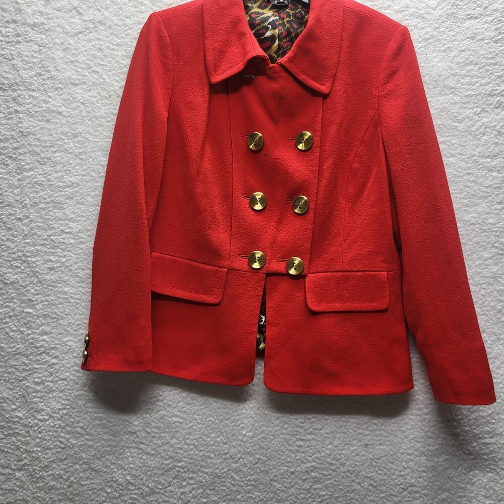 ELLEN TRACY women's 12 red 100% virgin wool double breast military style jacket